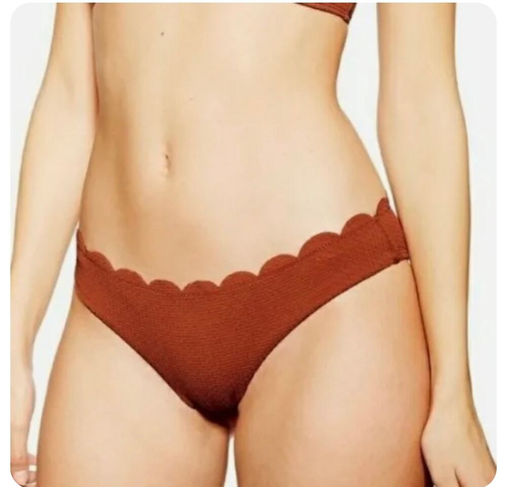 Topshop Textured Scallop Bikini Swim Bottom Rust Brown US Size 8 - Picture 1 of 6